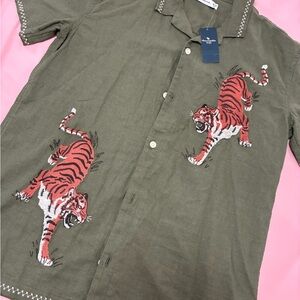 Abercrombie Kids Olive Shirt with Tiger Embroidery